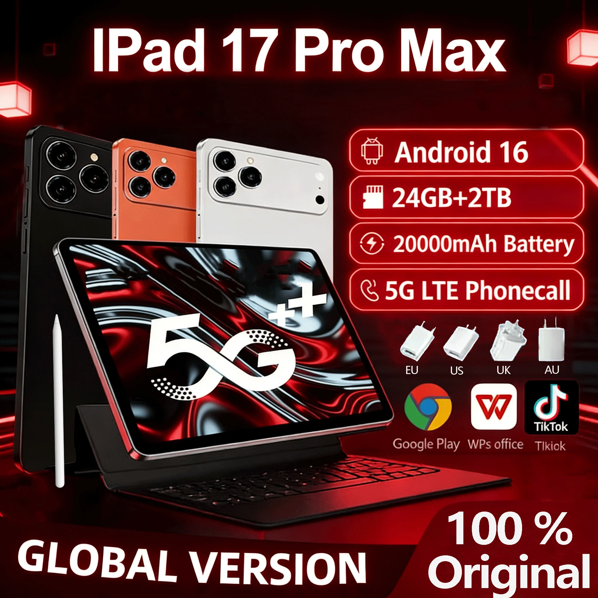 2026 Global Version IPad 17 Pro Max Tablet PC 11 Inch 22GB 2TB Android16 8gen3 5G Dual SIM Call WIFI 20000mAh Tablette Mini PC