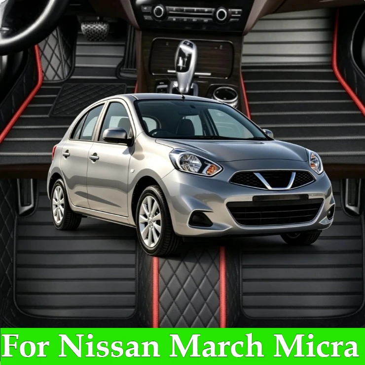 Custom Car Floor Mats For Nissan March Micra 2010-2023 LHD RHD All Weather Auto Accessories Foot leather Carpets Fashion Pads