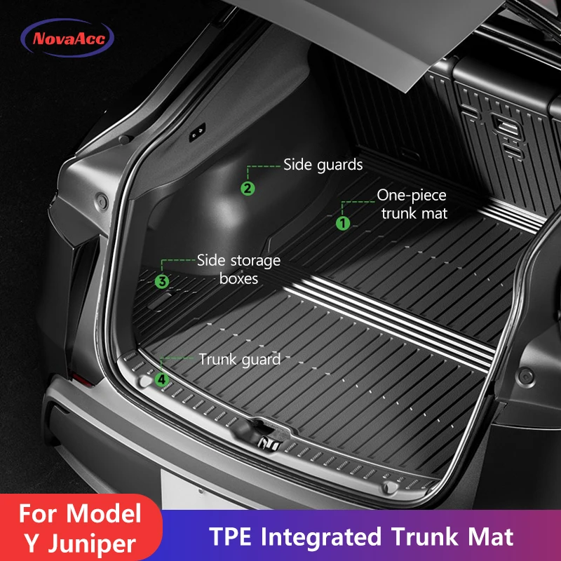Integrated Trunk Mat For Tesla Model Y Juniper 2025 2026 Car Double Layer Floor Carpets Wear - Resistant Cargo Protection Liner