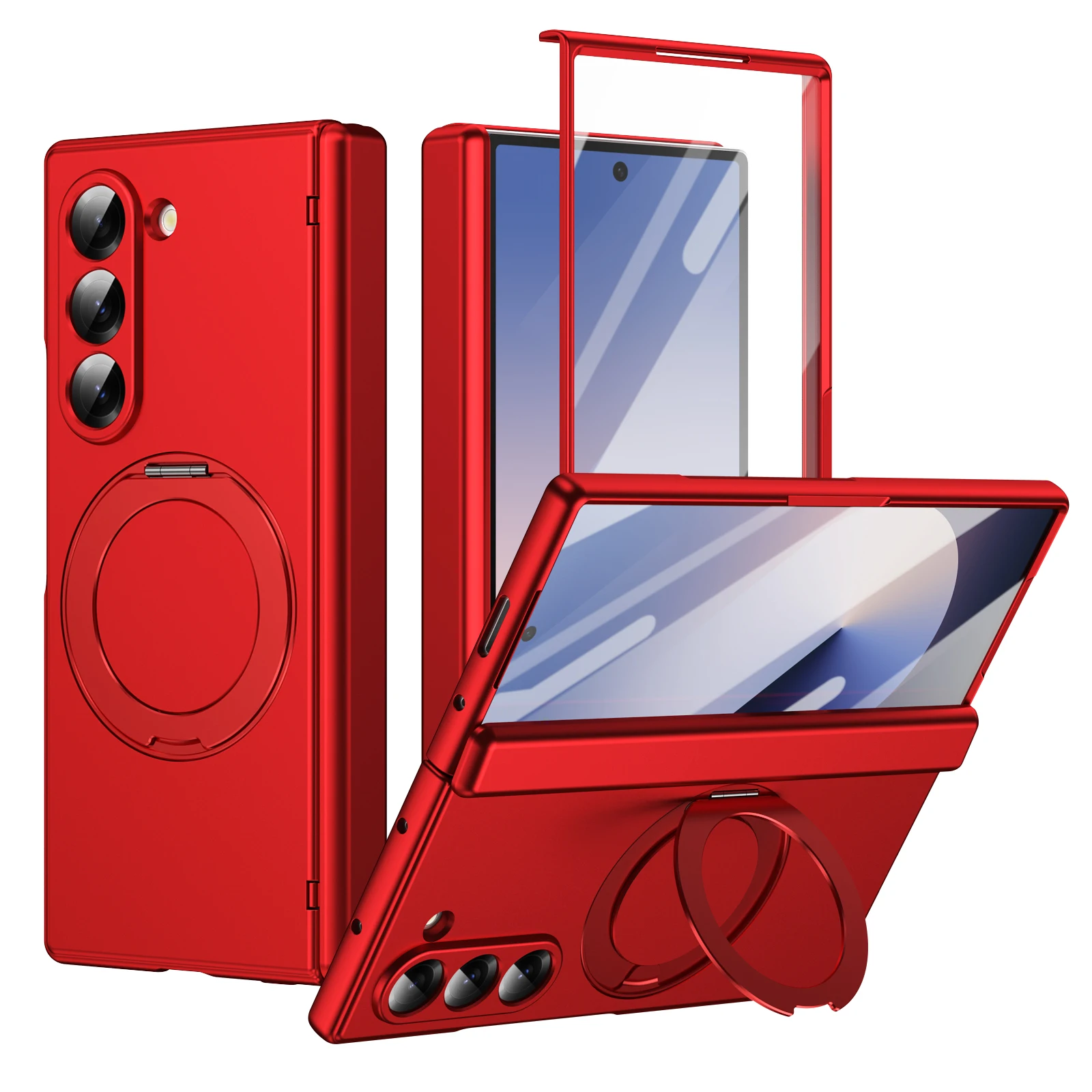 360° Rotatable Ring Holder Magnetic Wireless Charging Tempered Glass Film Case for Samsung Z Fold 7 6 5 Shockproof Cover