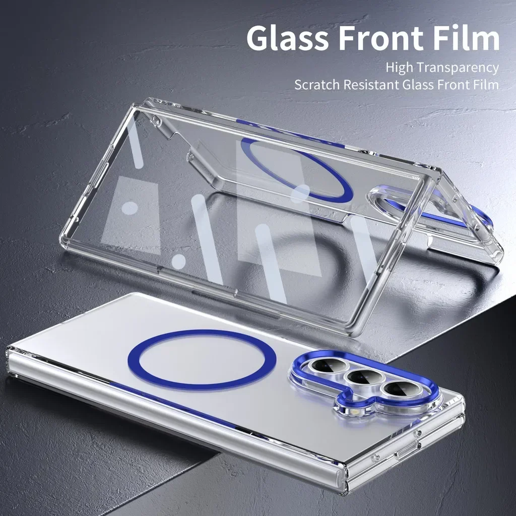 Clear Metal Lens Hinge Film Integrated Case For Samsung Galaxy Z Fold 8 7 6 5 4 Ultra Magnetic Wireless Charge Protect Cover