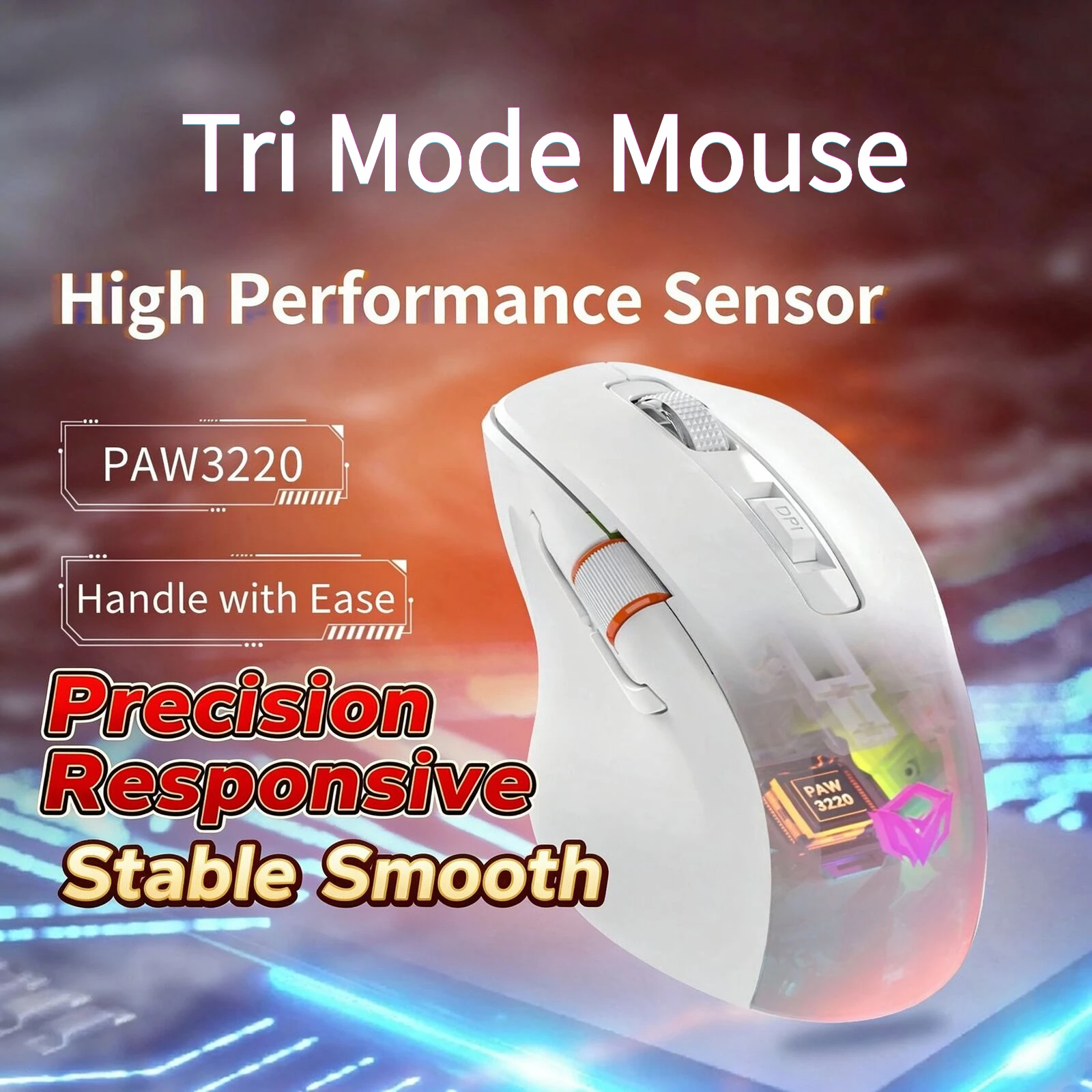 Tri Mode Gaming Mouse 8000DPI 700mAh Battery RGB Backlit 7 Programmable Buttons Dual Scroll Wheel Ergonomic Lightweight Mice