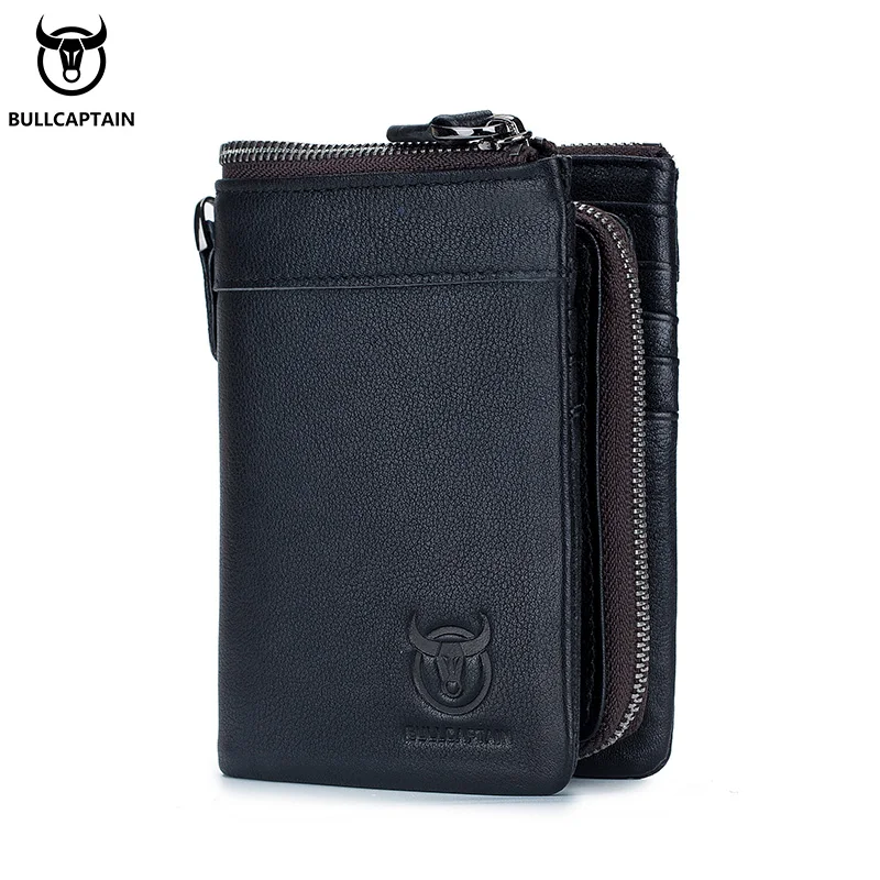 ULLCAPTAIN Leather Buckle Wallet Men's Coin Purse Card High Quality Zipper Storage Bag RFID Function Clip Men's Wallet QB050