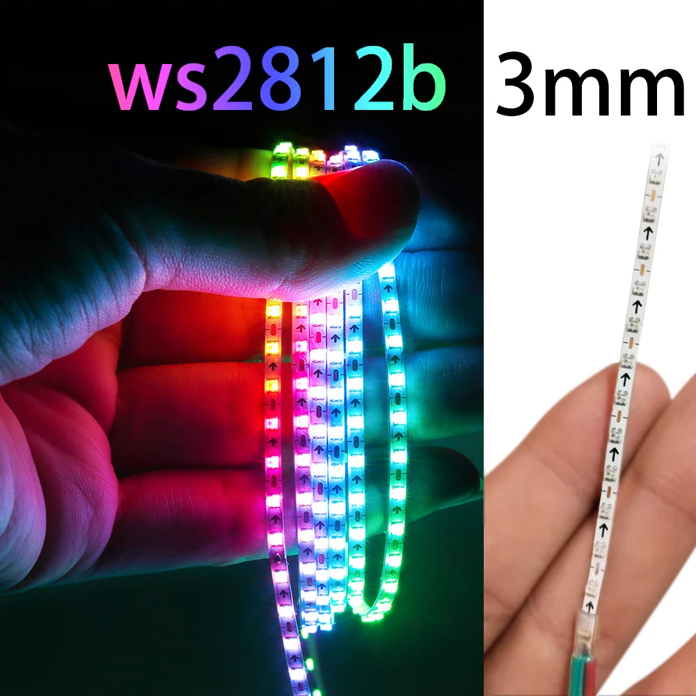 Super Thin 3mm WS2812b LED Strip Light DC 5V 12V Individually Addressable SPI RGB Pixel LED Tape Ribbon Dream Colour DIY