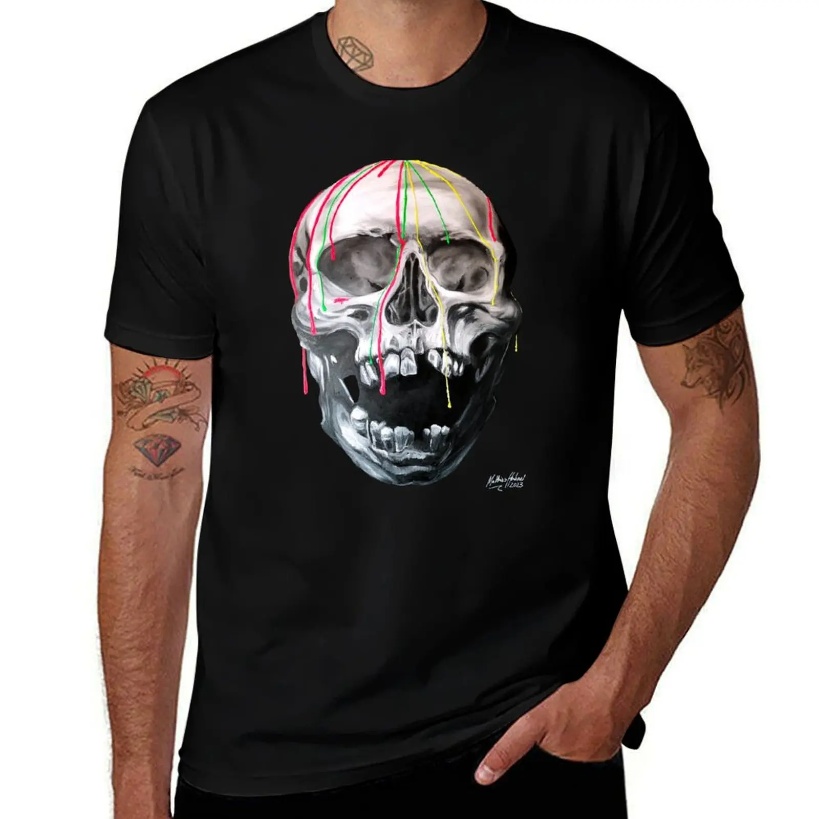 NEON Skull T-Shirt Trendy Print Short Sleeve T-Shirt