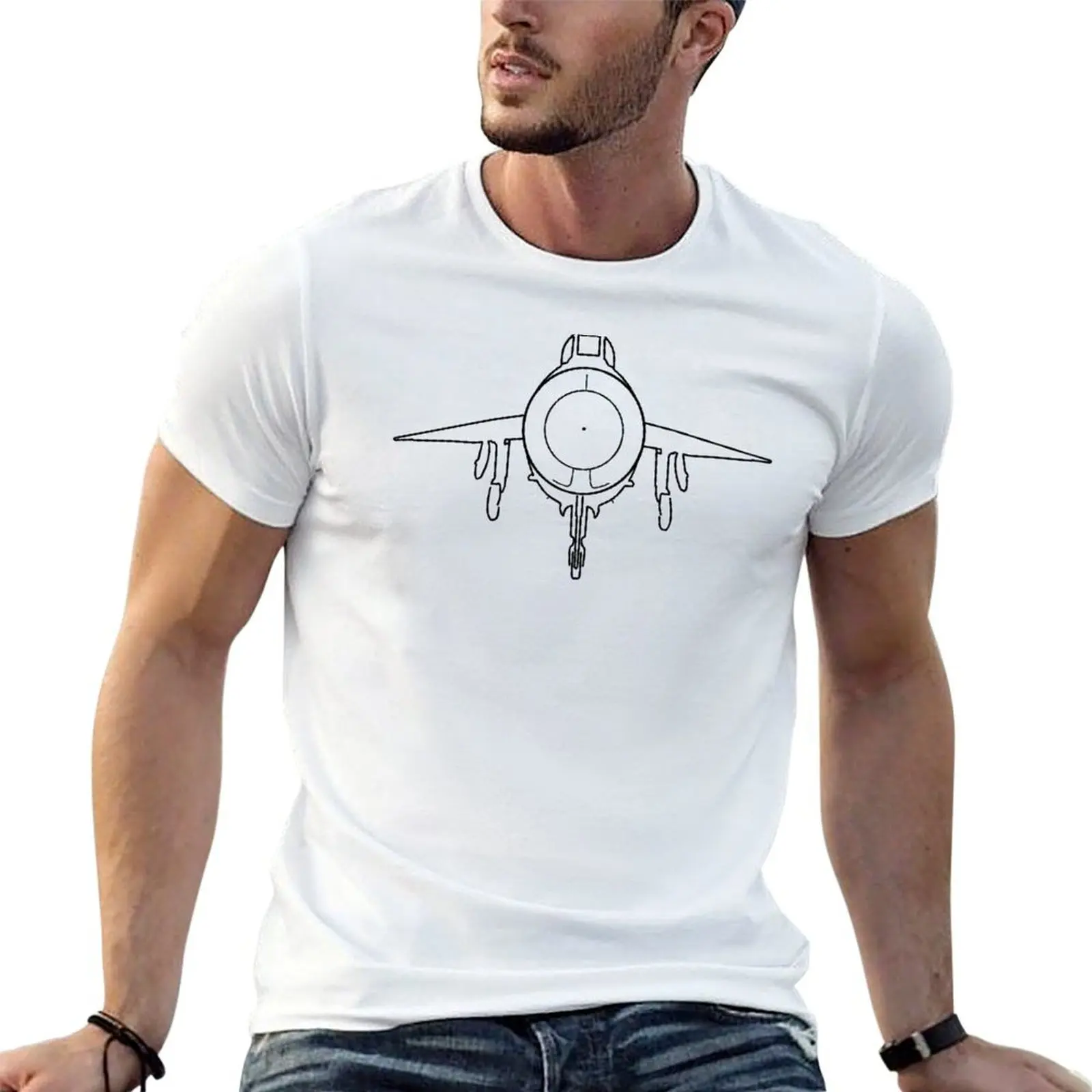 English Electric Lightning fighter aircraft outline graphic (black) T-Shirt Fitness Quick Dry Short Sleeve Top