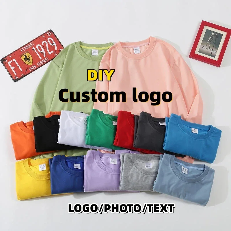 65% Cotton Sweatshirt Custom Logo Sprint Autumn Long Sleeve Pullover Men Women Brand Solid Color Sport Hoodie Sweater