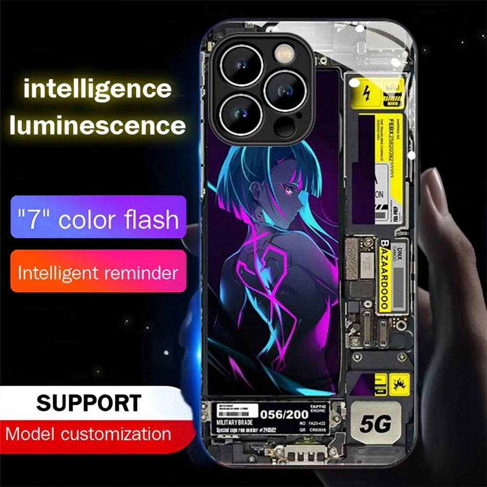 2025 Luminous Tempered Glass Phone Case For iPhone Air 17 16 E 15 14 13 12 11 Pro Max Plus XR XS LED Backlight Cover