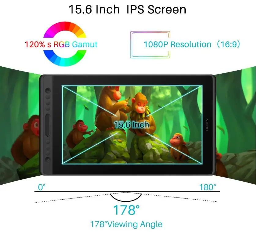 KAMVAS Pro 16 Professional Digital Monitor Pen Display with Stylus and Screen for Drawing Graphic Tablet