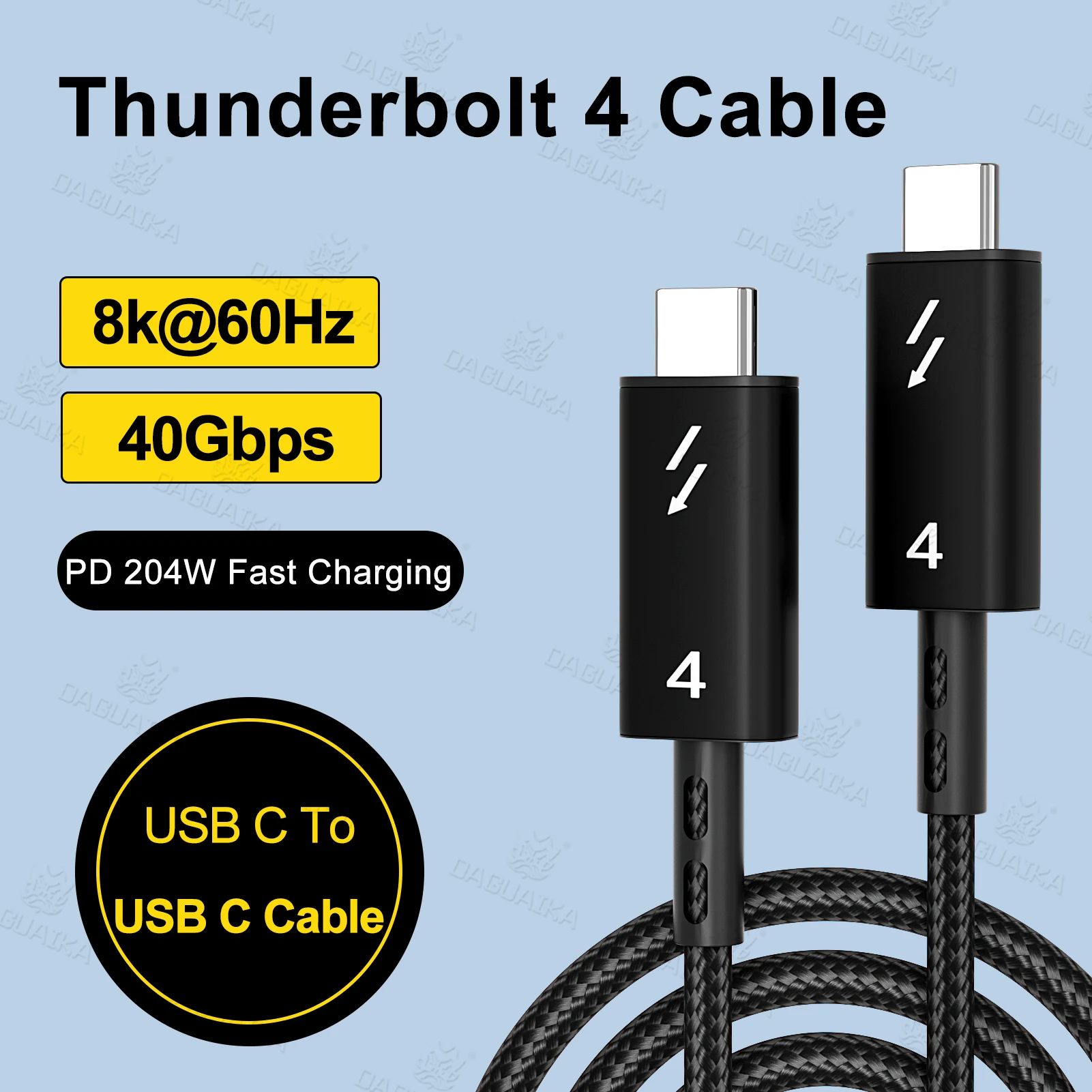 1.5M Thunderbolt 4 Coaxial Cable USB4 Type C to Type C 40Gbps PD 240W Speed 8K Fast Charging Cable for iPhone iPad MacBook Air