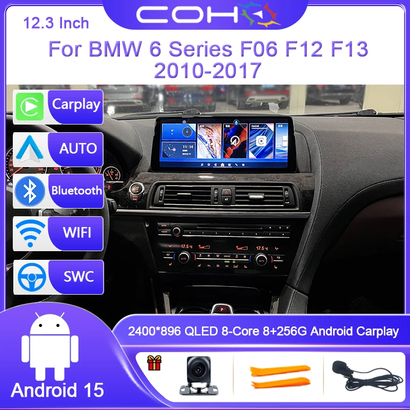 12.3 Inch For BMW 6 Series F06 F12 F13 2010-2017 Dual System Android 15 8-Core Car Multimedia Player Car Radio GPS 4G Carplay