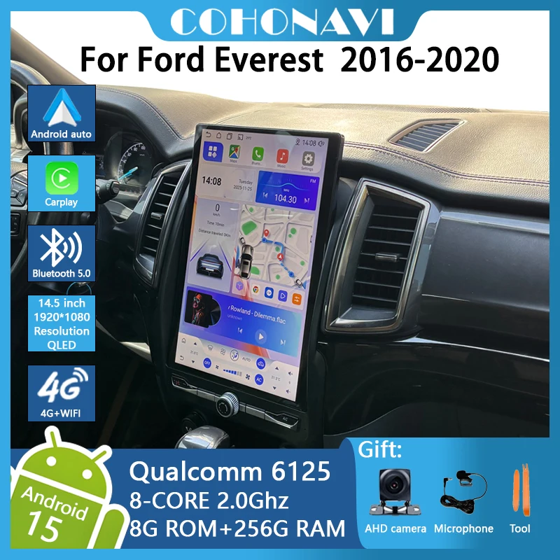 14.5 Inch Vertical Screen Android 15 Car Stereo For Ford Everest Ranger 2016-2020 GPS Navigation WiFi DSP Carplay