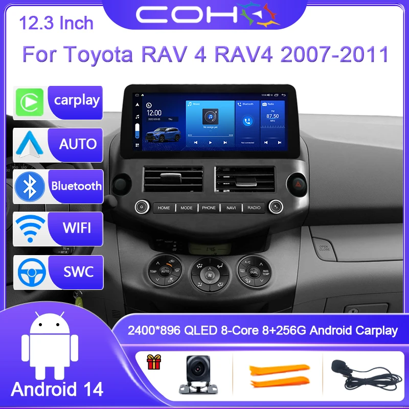 12.3 inch For Toyota RAV4 RAV 4 2007-2011 Android 14 Octa Core 8+256G  Car Multimedia Player Stereo Receiver Radio 4G GPS WIFI