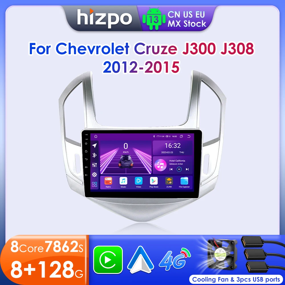 Hizpo 2din Android 13 For Chevrolet Cruze J300 J308 2012 - 2015 Car Radio Multimedia Video Player Navi GPS Carplay 8 Core 8+128G