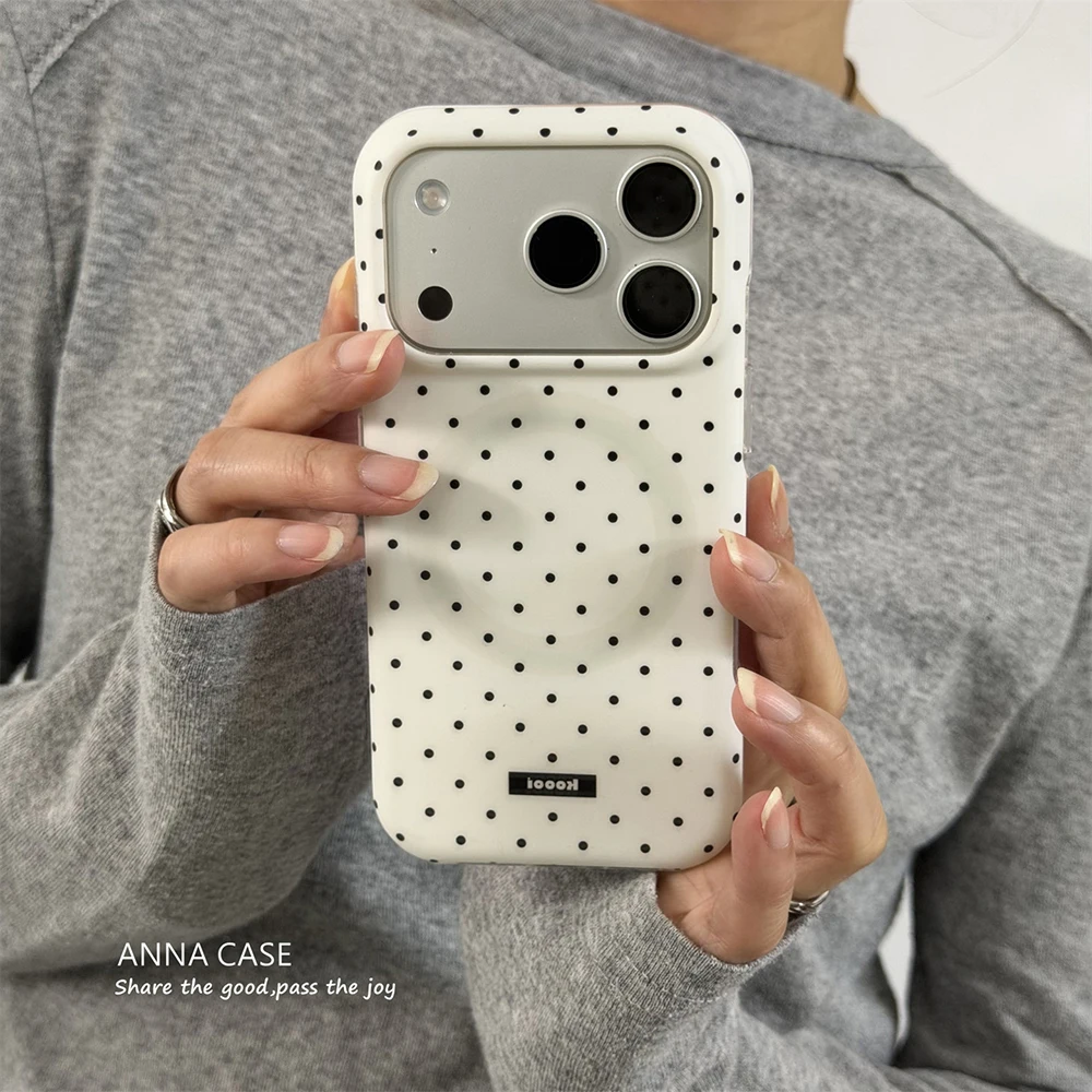 Cute INS Polka Dot Small Fresh Magnetic Phone Case for iPhone 13 14 15 16 17ProMax Shockproof Wireless Charge Cover for Magsafe