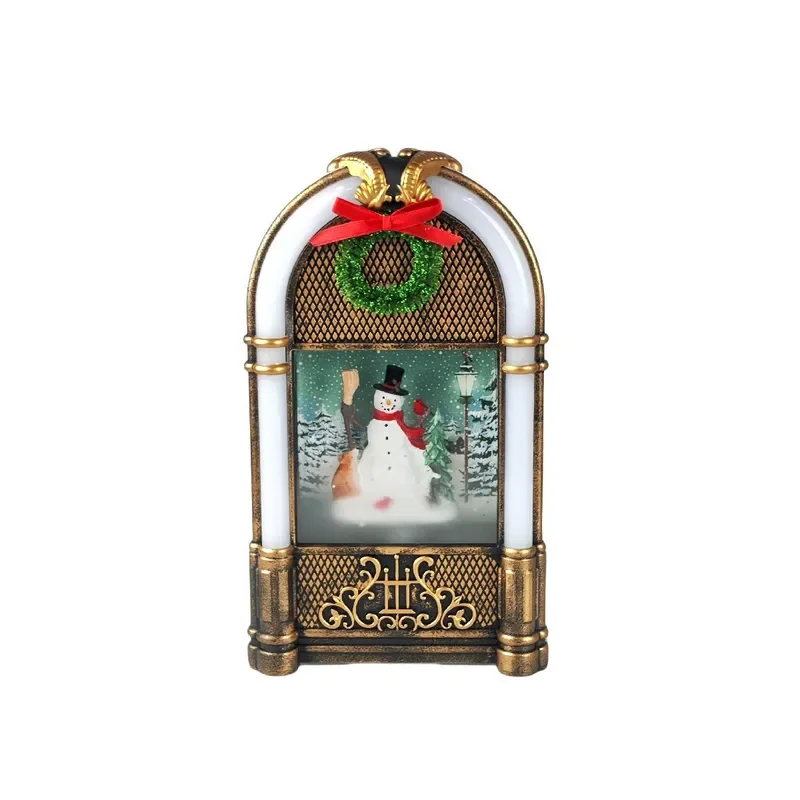 2024 New Christmas Jukebox Music Box with LED Lights and Automatic Snow Effect Festive Holiday Home Decoration Gift H05
