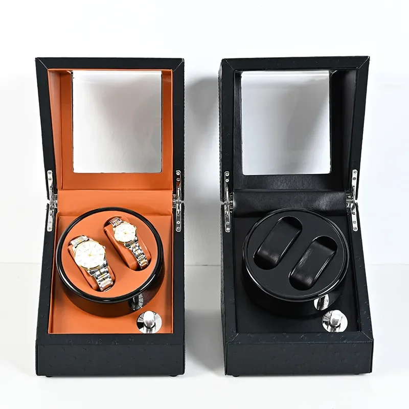 Automatic Watch Winder Box with LED Light Ostrich Pattern Design Mechanical Watch Shaker for Home Use Double Position Storage