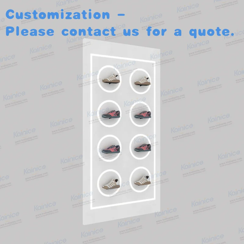 custom.Kainice Portable Shoe Wall Mounted Display Shelf Sports Shoes Floating Display Wall Panel Store Display Fixture with Ligh