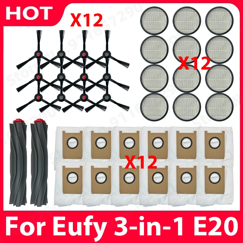For ( Eufy 3-in-1 E20 ) Spare Parts Main Side Brush HEPA Filter Dust Bag Kit Robot Vacuum Cleaner Replacement Accessories