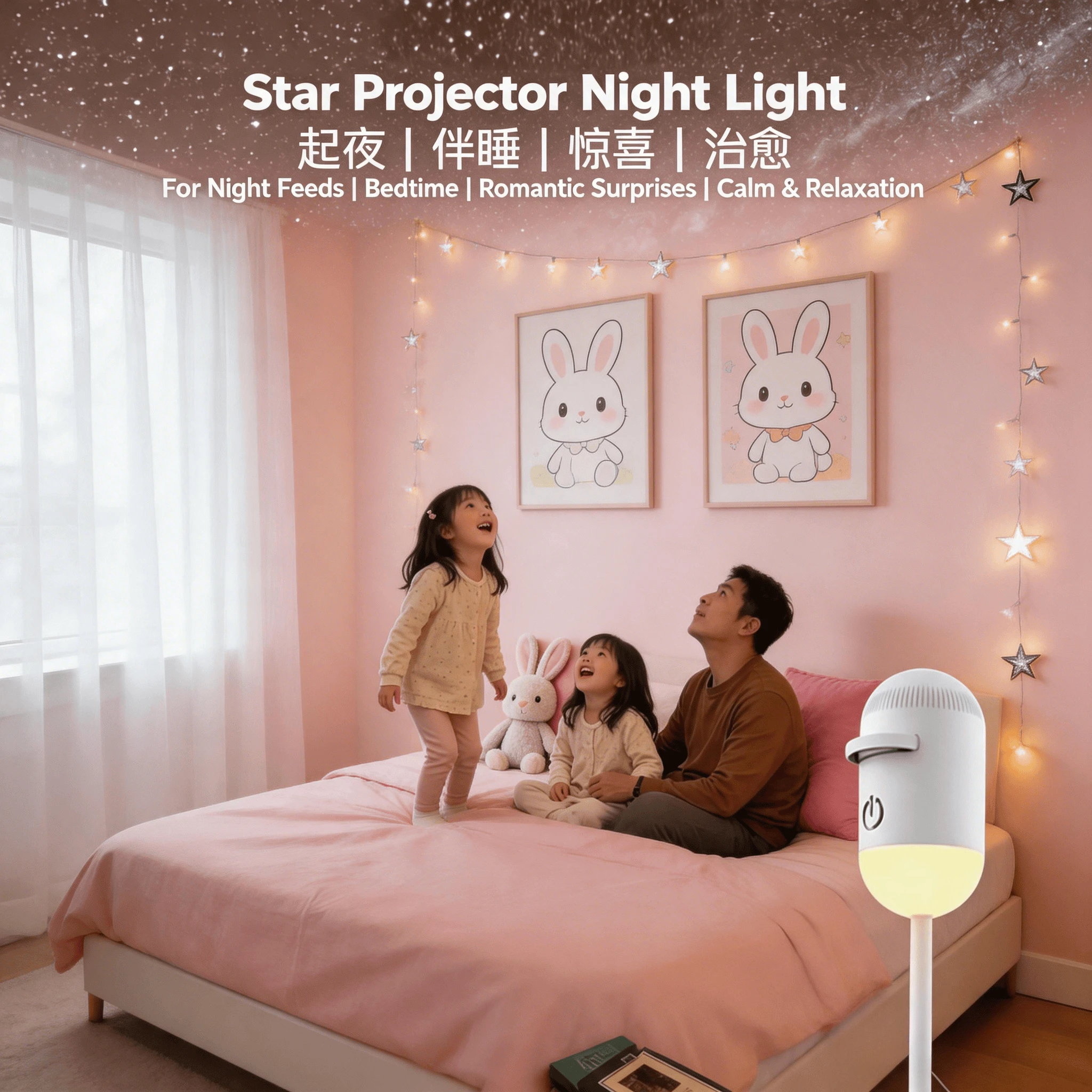 Dual Use HD Galaxy Star Projector Night Light USB Powered Romantic Atmosphere Lamp Universal For Car Interior Bedroom Home Decor