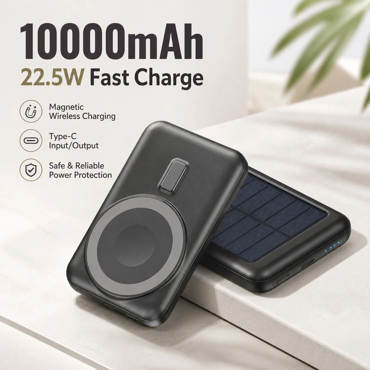10000mAh Magnetic Wireless Power Bank Portable Charger for iPhone 15 14 13 12 Mini Solar External Battery Pack