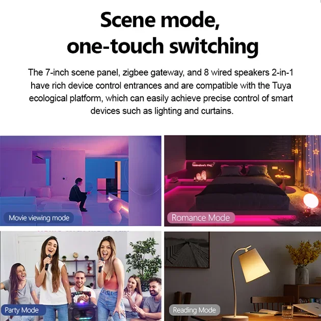 Touch Screen Q7 7 Inch Smart Panel With Built In Music Speaker Output Can Connecting With 8 Wired Speakers Tuya