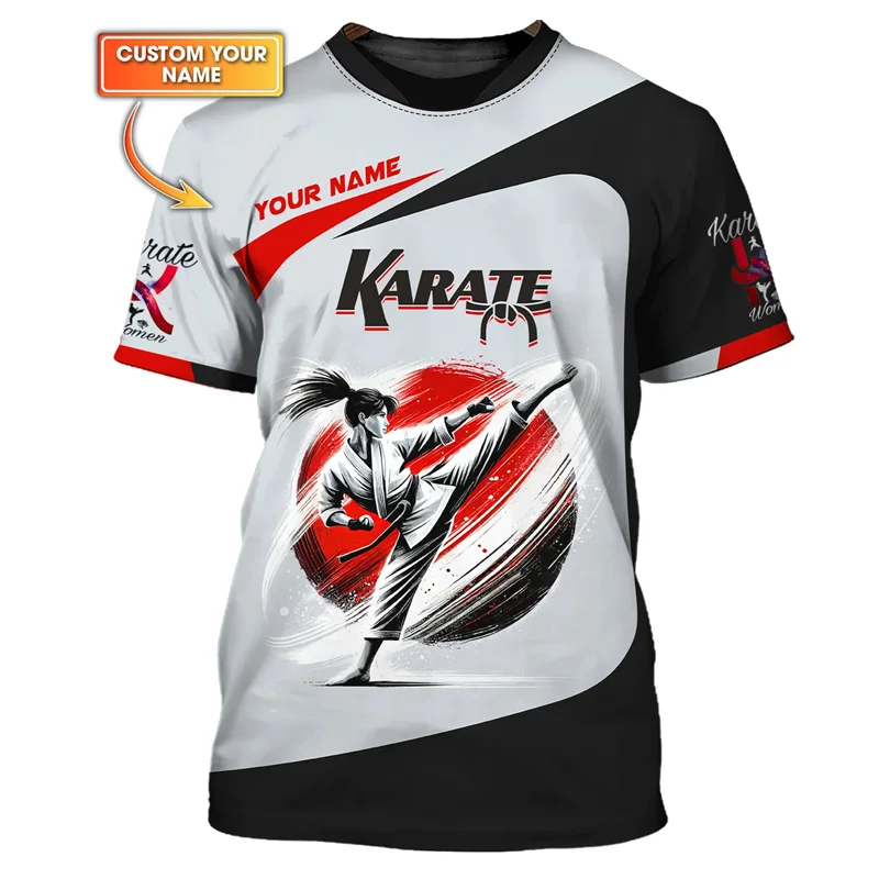 Fashion Karate Sports Men's T-shirt Funny Tiger Pattern 3D Customize Name Print Tees Casual O-neck Short Sleeve Summer Loose Top