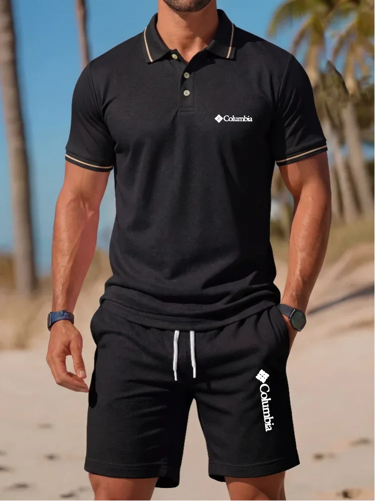 Brand Printed Polo Shirt Short Sleeved Set Fashionable Men's Polo Shirt Shorts 2026 Summer Comfortable Casual Lapel T-shirt Set