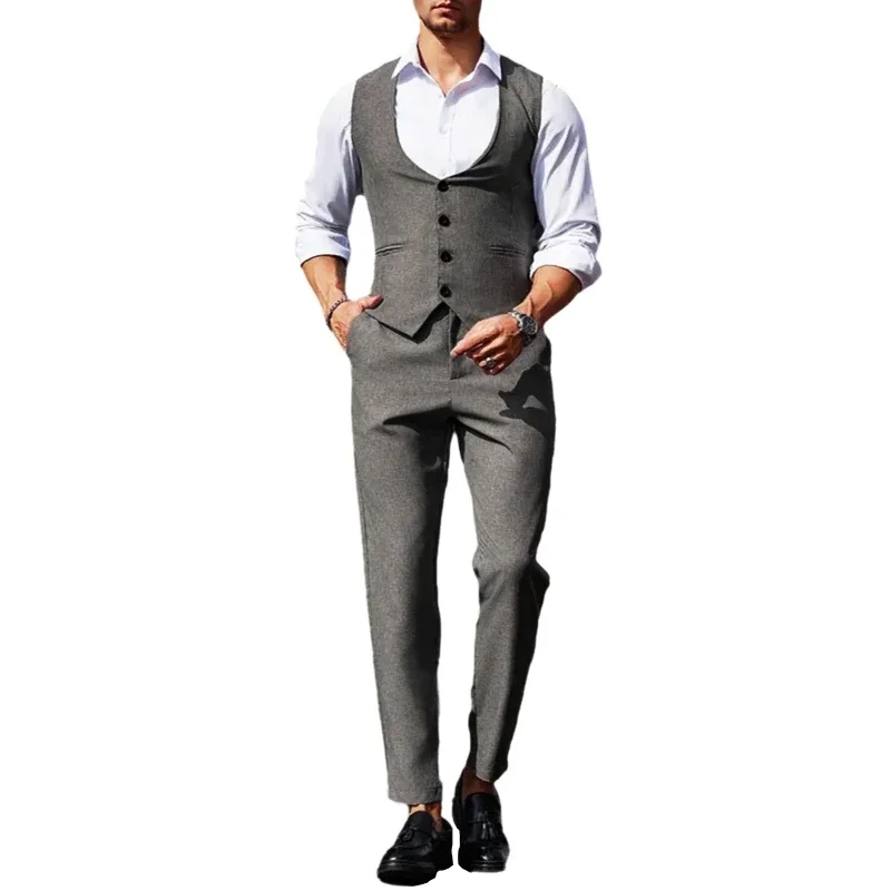 Two-piece Set Suit Men's Vest Suit Men's Vest Jacket Dress Pants Suit Set Casual Wedding Business Banquet Office Outdoor Formal