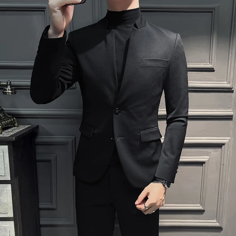 Allingentle Pantsuit 2 Piece Set For Men Regular Fit Suit Flap Pocket Blazer Mens Pants Office Wedding Outfit Customize