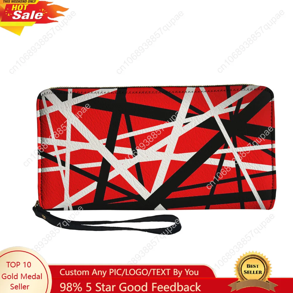 Van Evh 5150 Stripes Halen Rock Band Custom Wallet Purse Mens Womens Zipper Long Wallets Double Print  Portable Wallet Gift Bag