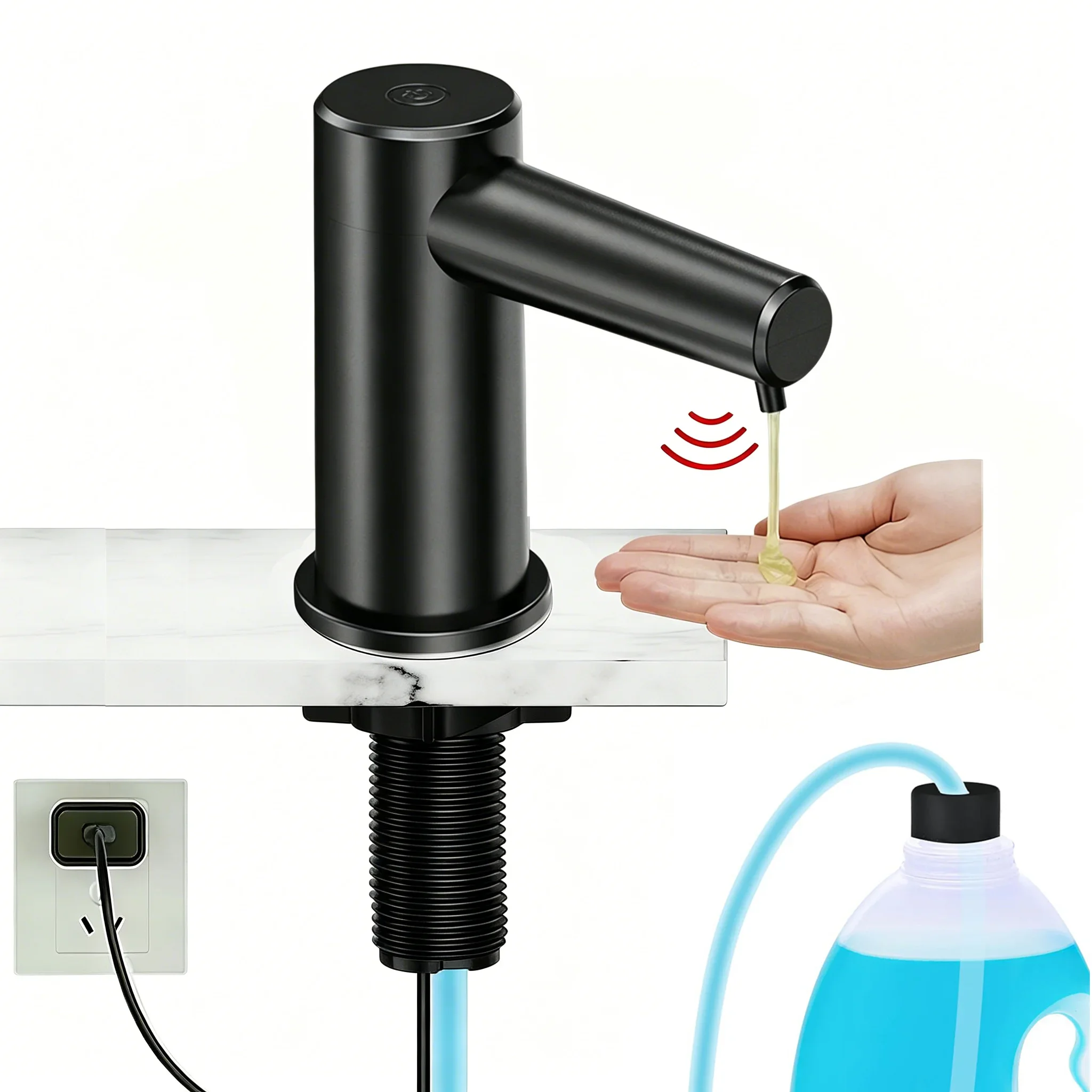 Touchless Automatic Soap Dispenser for Kitchen Sink Countertop/Bathroom Vanity Top Electric USB Plug-in Pump Liquid&Foam 2 Modes