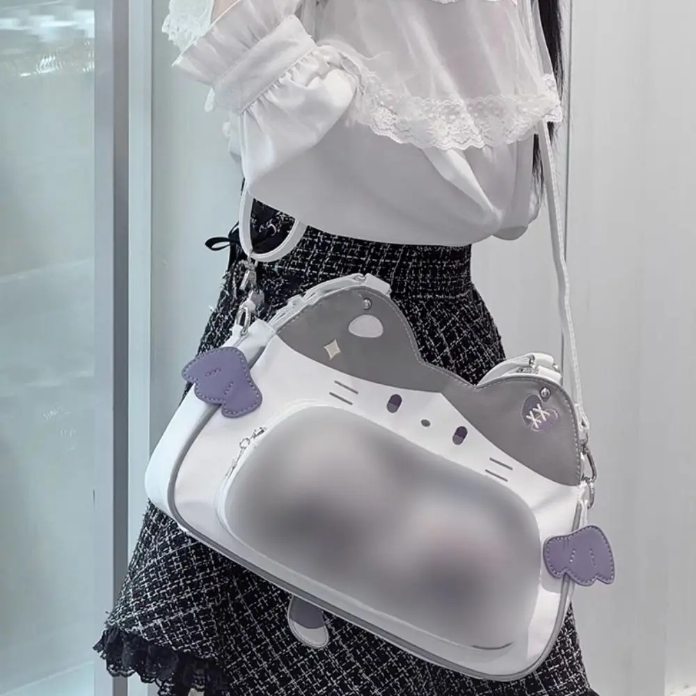 Portable Zipper Bag Kawaii Cat Itabag PU Cotton Doll Bag Transparent Pocket Wallet Badge Storage Bag Fashion Backpacks Men