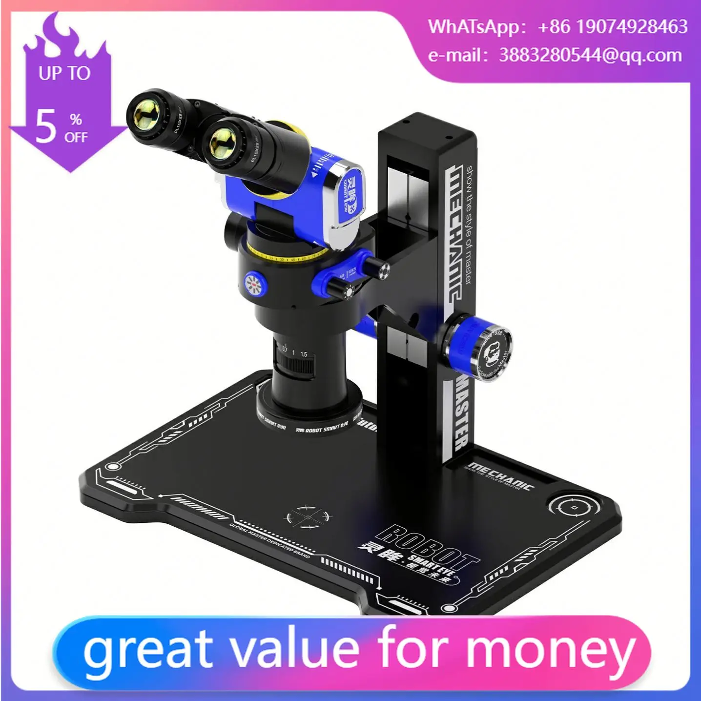 SE7045-TGSD MECHANIC Robot Foldable Industrial Trinocular Microscope Smart Eye 7X-45X Continuous Zoom For Phone Repair