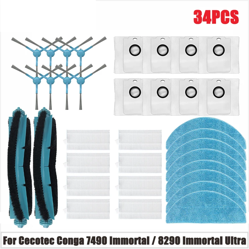 For Cecotec Conga 7490 Immortal / 8290 Immortal / Kabum Smart 900 Vacuum Cleaner Spare Parts Brush Mop Filter Part Accessories