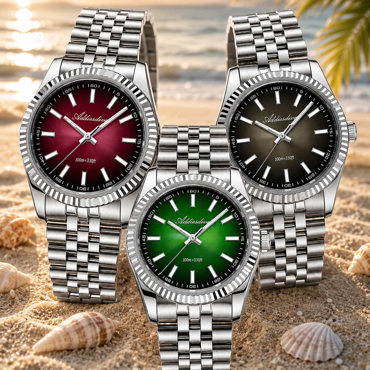 ADDIESDIVE 36MM Japan VH31 100m Waterproof Women's Quartz Watch BGW9 Luminous Sapphire Glass Watches Dress Wristwatch for Ladies