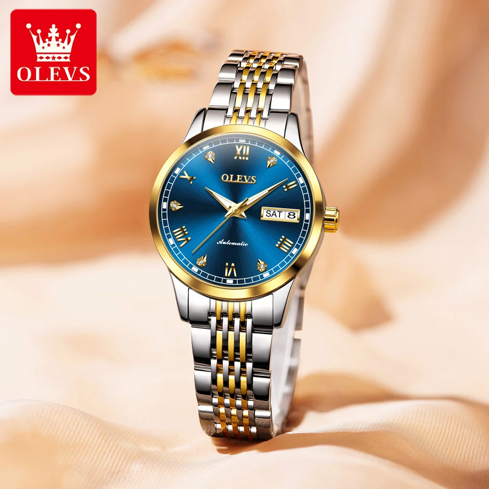OLEVS Luxury Watches For Women Original Diving Mechanical Woman Watch Waterproof Super Luminous Week Date Ladies Clock 6602