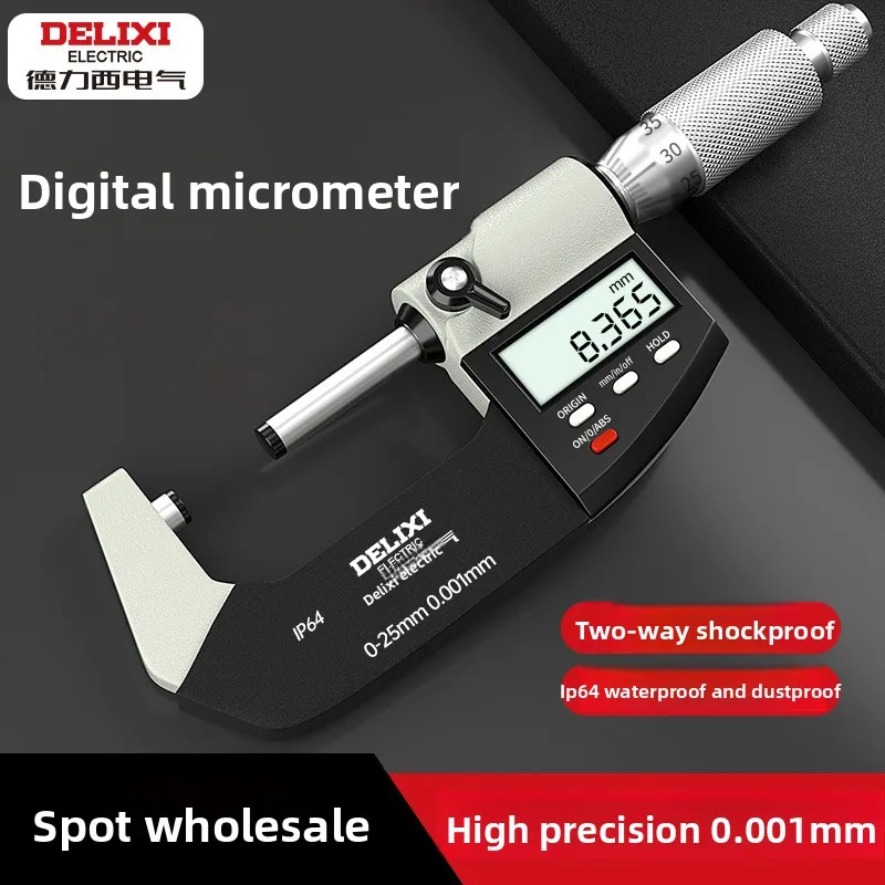 DELIXI Digital Outside Micrometer 0-100mm High Precision Thickness Gauge Screw Micrometer Tool for Electrical Measuring Metal Pa