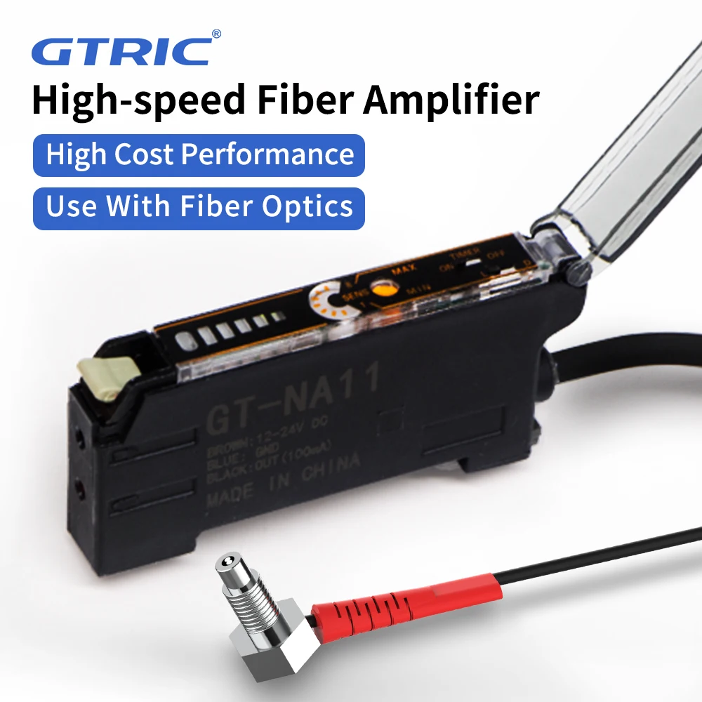 GTRIC 90 Degree Fiber Sensor With Amplifier Kit NPN High Speed Response Photoelectric Switch Industrial Small Object Detection