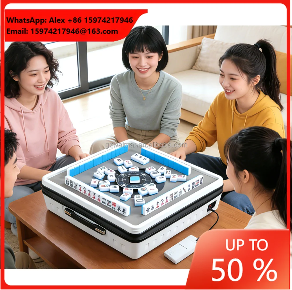 New Automatic Shuffling Mini Mahjong Machine Portable Square Multi-functional 4-player Home Mahjong Table For Family Poker