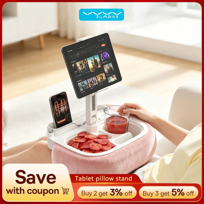 Plush Pillow Phone Tablet Bracket Desktop Stand Adjustable Length Angle with Storage Space Stand Holder for 5-12.9
