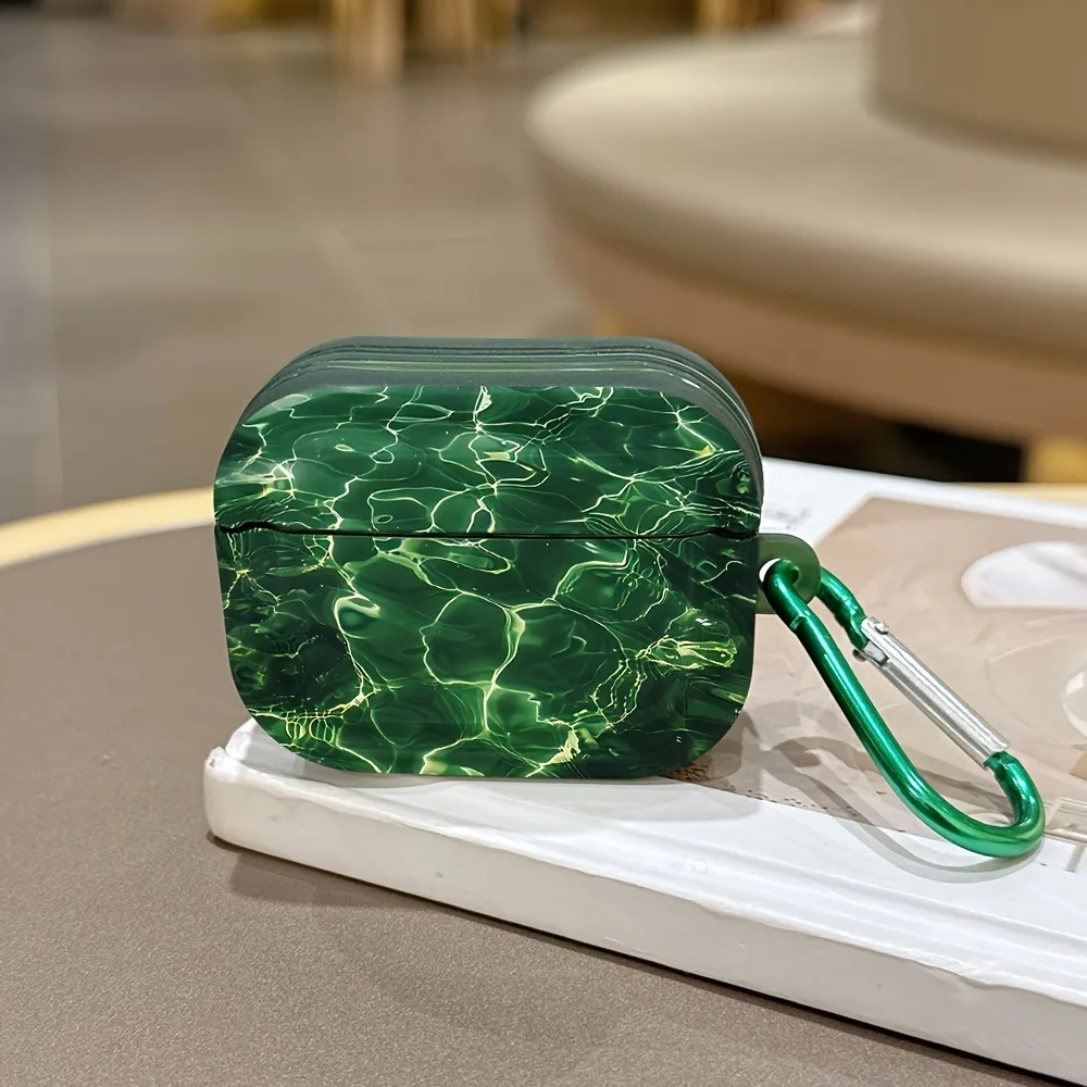 Aesthetic Green Wavy Line Protective Case for Apple for AirPods Pro3/Pro2/Pro Earbuds Case For AirPods 4/3/2/1 Shockproof Cover