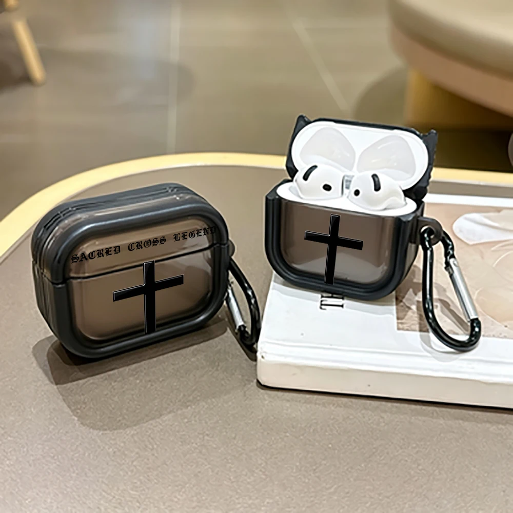 Gothic Black Cross Design Shockproof Protective Case for AirPods Pro3/Pro2/Pro Earbuds Case For AirPods 4/3/2/1 Earphone Cover