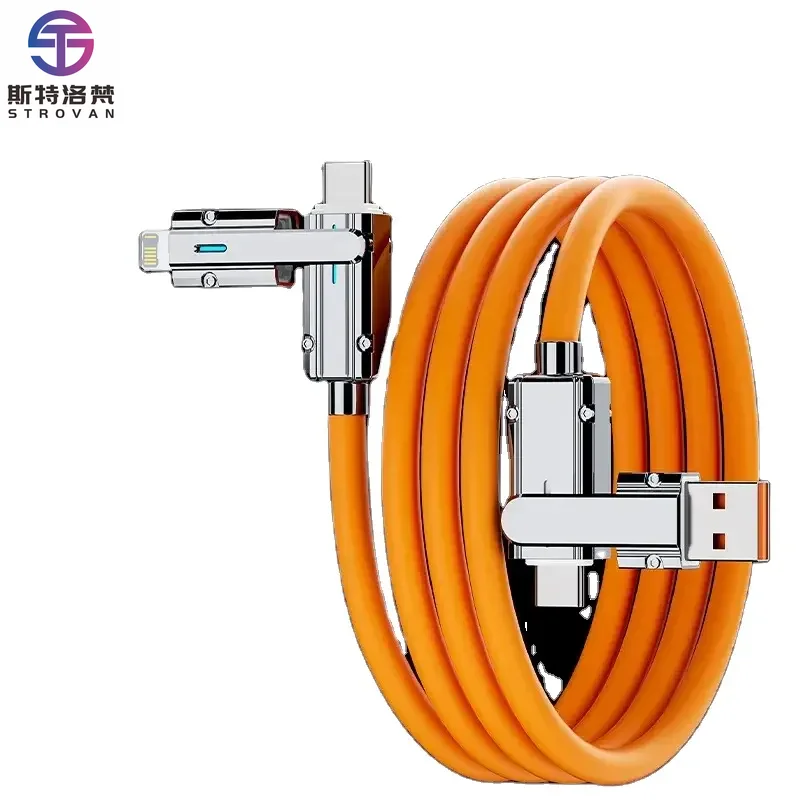 120W Silicone 3-in-1 Fast Charging Data Cable for Mobile Phones Braid Shielding & TPE Jacket with Zinc Alloy Elbow Design