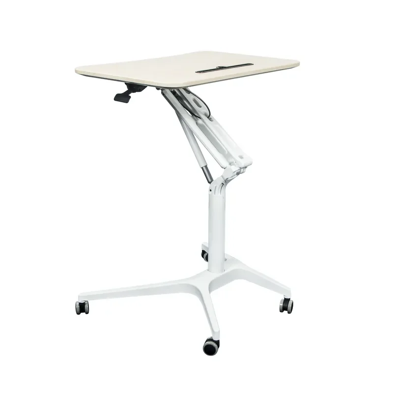 Adjustable Height Laptop Desk on Wheels with Cup Holder and Tablet Slot Portable Standing Workstation for Home Office Sofa