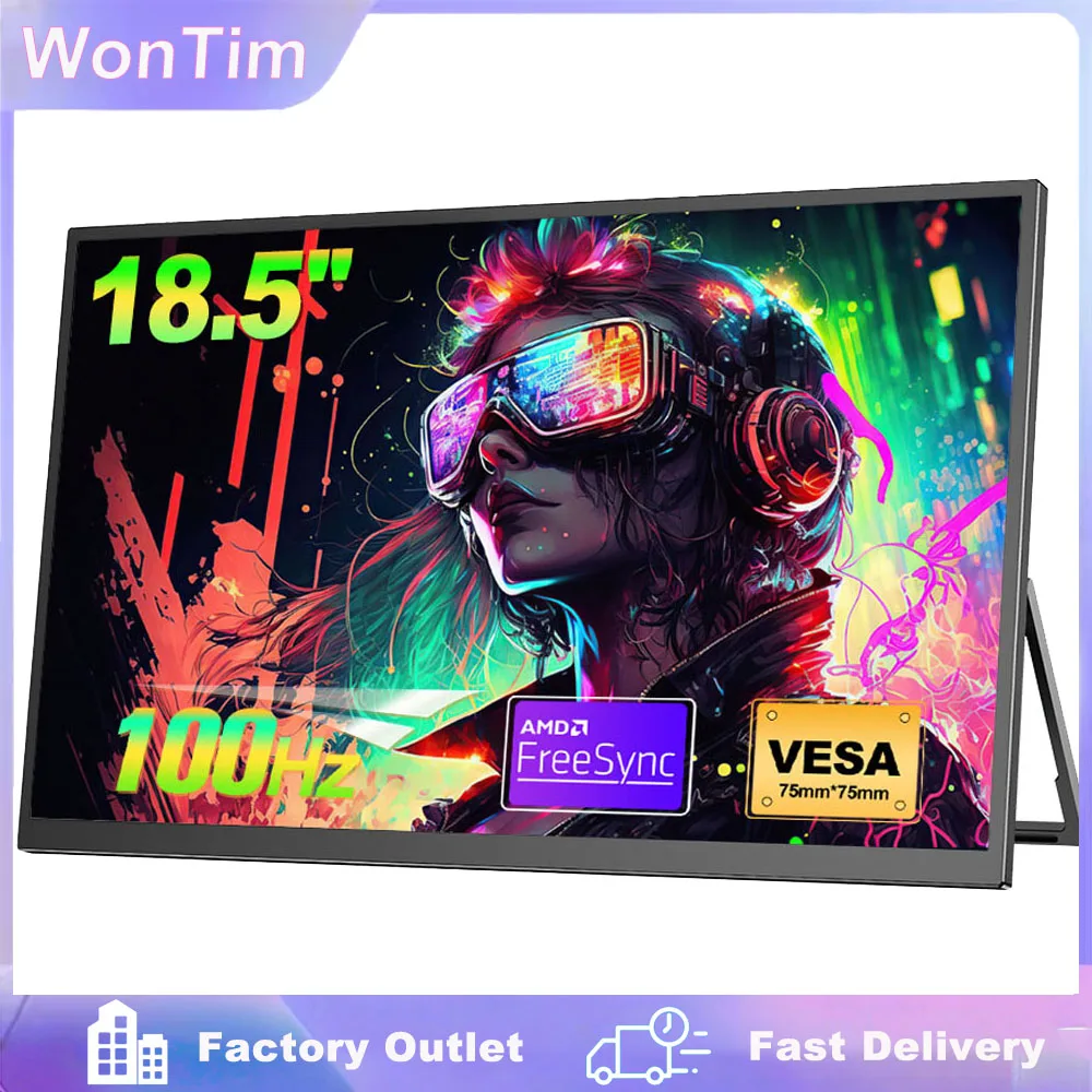 WonTim 18.5Inch Portable Monitor 100Hz Gaming Screen USB-C 100%sRGB 350Nits Display with Stand for PC Laptop Mac Xbox PS5 Switch