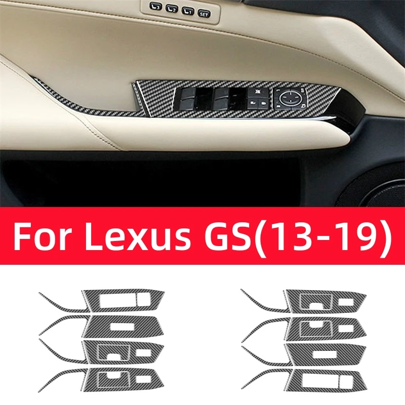 For Lexus GS 2013-2019 Car Interior Accessories Carbon Fiber Auto Windows Control Panel Trim Cover Decoration Frame Stickers