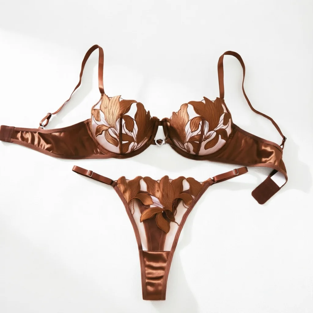 Embroidered Print Pajama Set Floral Sexy Lingerie Set Women Transparent Bralette Underwire Push Up Bra Panty 2 Piece Set
