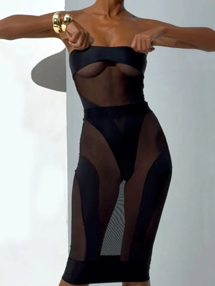 Fashionable See-Through Mesh Jumpsuit Sexy Lingerie Two-Piece Set Fitted Skirt Trendy Transparent Clothing for Women