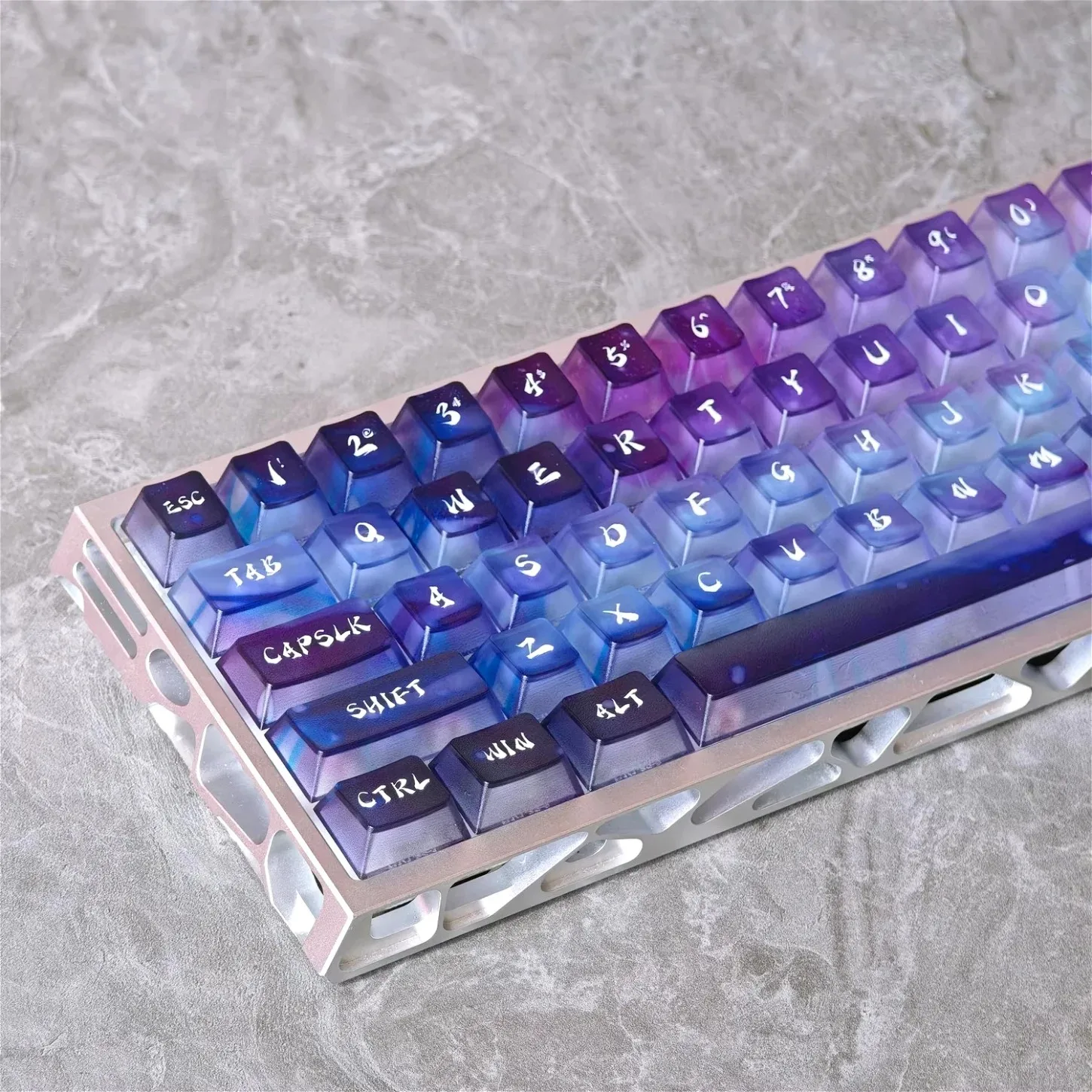 Cherry Purple Aurora Mist Transparent Keychain Kit PC 115 Key Cap 61/75/87/104/108 Mechanical Keyboard
